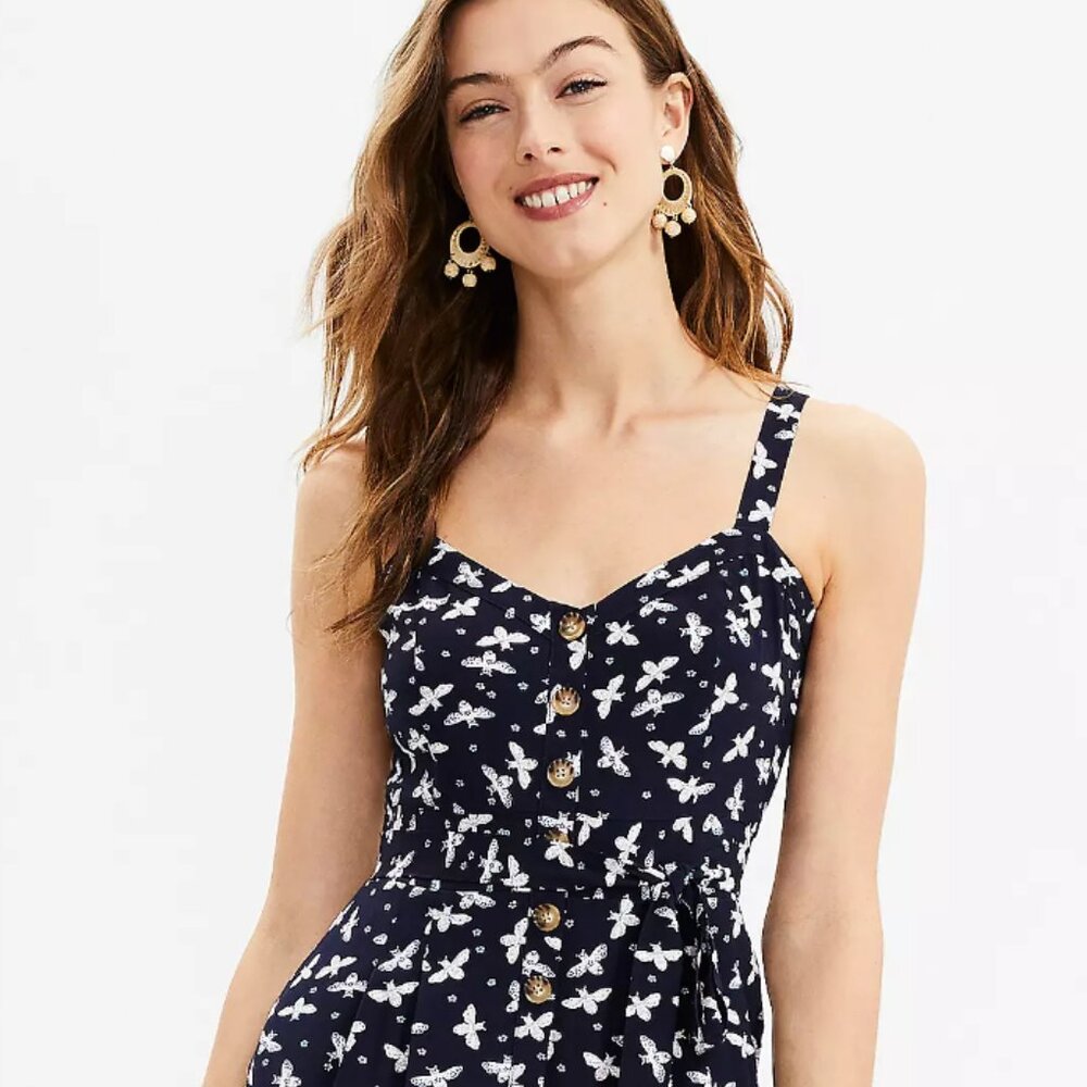 NWT-LOFT Navy Bee Strappy Jumpsuit